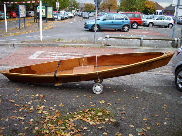 finished boat on trolley